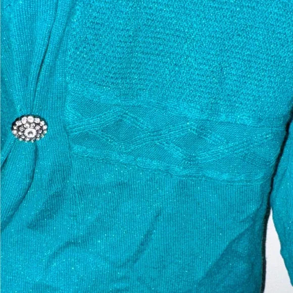Sag Harbor Women's Size L Teal Sequin Knit Open Cardigan with Camisole NWT - Picture 7 of 15